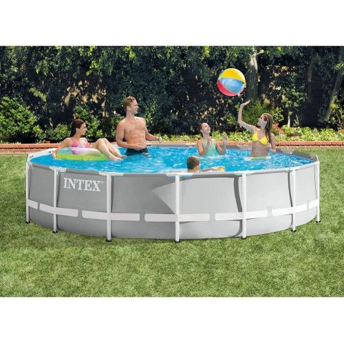 인텍스 Intex 15’ x 42” Prism Frame Above Ground Swimming Pool Set and Pool Filter Pump