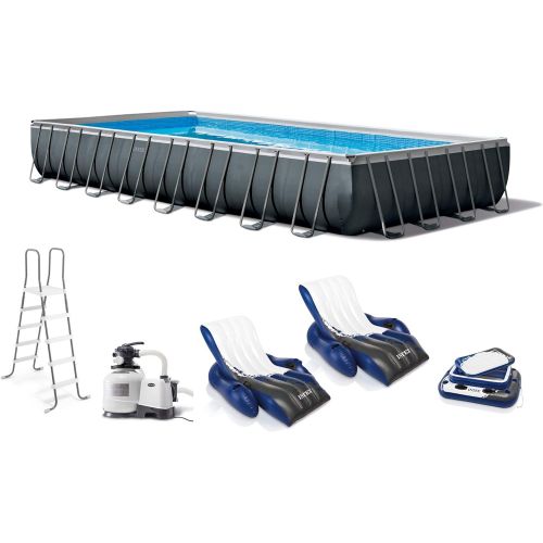 인텍스 Intex 32ft x 16ft x 52in Ultra XTR Rectangular Pool, Floats (2 Pack), & Cooler