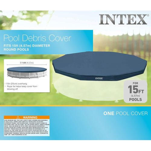 인텍스 INTEX Round Metal Frame Pool Cover, Blue, 15 ft