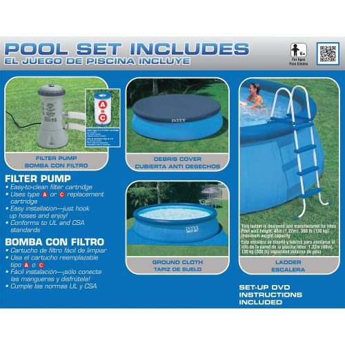 인텍스 Intex 15ft X 48in Easy Set Pool Set with Filter Pump, Ladder, Ground Cloth & Pool Cover