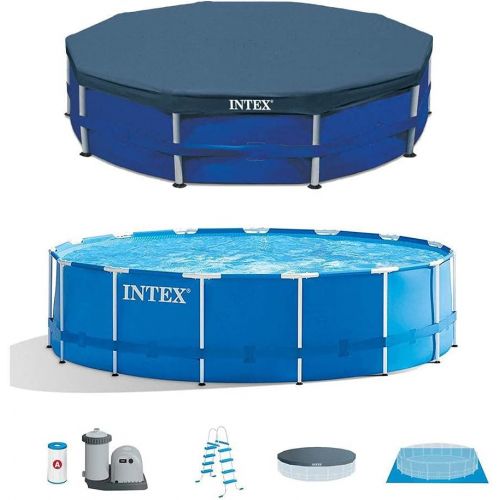 인텍스 Intex 15ft x 48in Metal Frame Above Ground Swimming Pool Set & 15ft Pool Cover