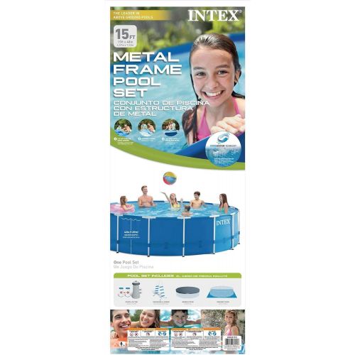 인텍스 Intex 15ft x 48in Metal Frame Above Ground Swimming Pool Set & 15ft Pool Cover