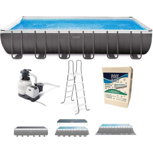 인텍스 Intex 26363EH 24ft x 12ft x 52in Ultra XTR Frame Outdoor Above Ground Rectangular Swimming Pool Set with Pump, Ladder, Pool Cover, and Winterizing Kit