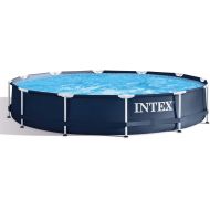 Intex 28211ST 12-foot x 30-inch Metal Frame Round 6 Person Outdoor Backyard Above Ground Swimming Pool with Krystal Klear Filter Cartridge Pump, Navy