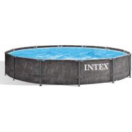Intex 26749ST 12 Foot x 30 Inch Round Greywood Prism Steel Frame Premium Above Ground Pool Set with Filter Cartridge Pump & Pool Liner, Gray Woodgrain