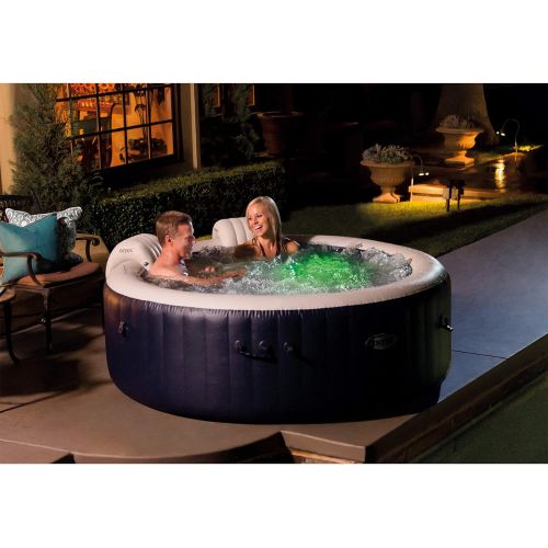 인텍스 Intex 28429E PureSpa Plus 6.4 Foot Diameter 4 Person Portable Inflatable Hot Tub Spa with 140 Bubble Jets and Built in Heater Pump, Blue