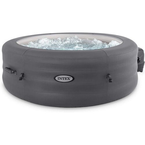 인텍스 Intex 28481E Simple Spa 77in x 26in 4-Person Outdoor Portable Inflatable Round Heated Hot Tub Spa with 100 Bubble Jets, Filter Pump, and Cover, Gray