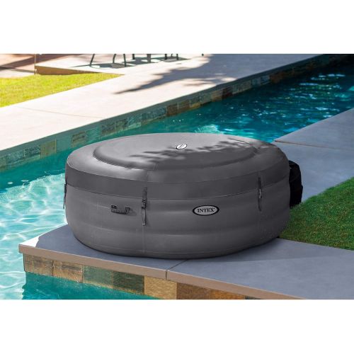 인텍스 Intex 28481E Simple Spa 77in x 26in 4-Person Outdoor Portable Inflatable Round Heated Hot Tub Spa with 100 Bubble Jets, Filter Pump, and Cover, Gray
