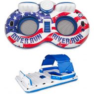 Intex American Flag 2 Person Pool Float w/ Tropical Breeze 6 Person Lake Raft