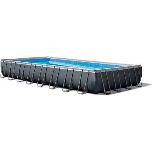 인텍스 Intex 26377EH 32ft x 16ft x 52in Ultra XTR Frame Above Ground Rectangular Swimming Pool Set with 2 Inflatable Recliner Lounge Chairs and Cooler Float