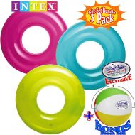 Intex Transparent Inflatable Tubes (30) Aqua, Lime & Pink Complete Gift Set Bundle with Bonus Mattys Toy Stop 16 Beach Ball - 3 Pack
