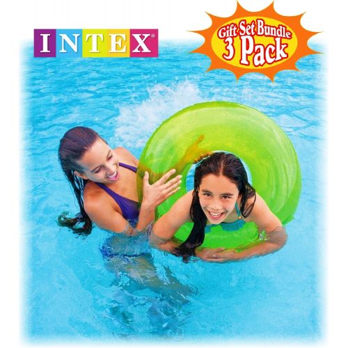 인텍스 Intex Transparent Inflatable Tubes (30) Aqua, Lime & Pink Complete Gift Set Bundle with Bonus Mattys Toy Stop 16 Beach Ball - 3 Pack