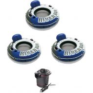 Intex River Run 1 Person Floating Tube (3 Pack) and 12 Volt Electric Air Pump