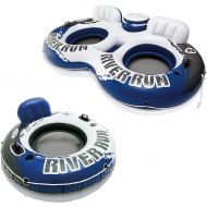 Intex River Run Inflatable 2 Person Pool Tube Float w/Cooler + Single Float