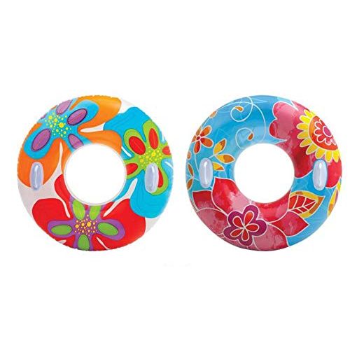 인텍스 INTEX Groovy Color Inflatable Flower Transparent Tube Raft (Set of 2) 58263EP - Colors may vary