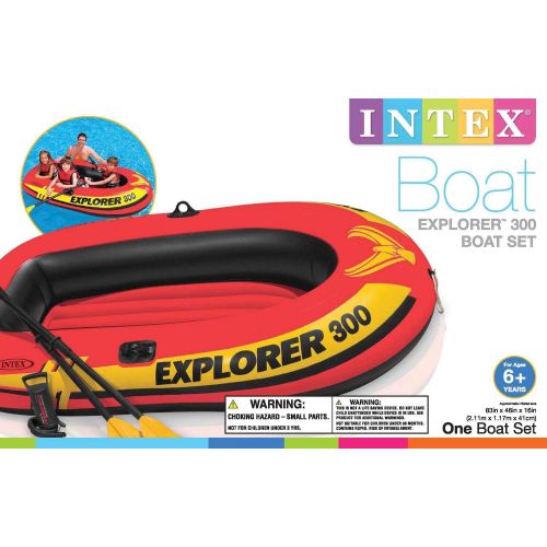 인텍스 Intex Explorer 300 Inflatable Fishing 3 Person Raft Boat w/Pump & Oars (3 Pack)