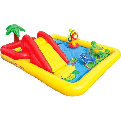 인텍스 Intex Dinoland Backyard Kiddie Inflatable Swimming Pool and Inflatable Ocean Play Center Pool with Slides, Water Sprayers, Toys, and Games