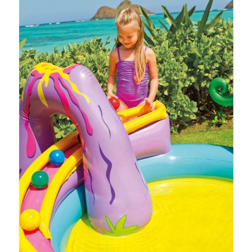 인텍스 Intex Dinoland Backyard Kiddie Inflatable Swimming Pool and Inflatable Ocean Play Center Pool with Slides, Water Sprayers, Toys, and Games