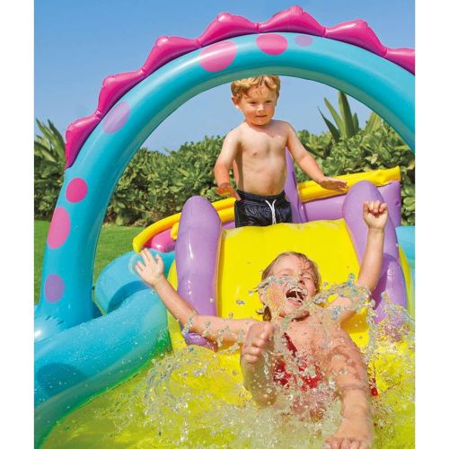 인텍스 Intex Dinoland Backyard Kiddie Inflatable Swimming Pool and Inflatable Ocean Play Center Pool with Slides, Water Sprayers, Toys, and Games