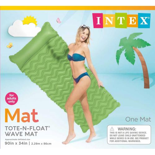 인텍스 Intex Tote-N-Float Wave Inflatable Air Mat, 90-Inch X 34-Inch, 1-Piece (Color May Vary)