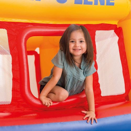 인텍스 Intex Inflatable Jump-O-Lene Indoor Outdoor Bounce House Kids Ball Pit Castle Jumper with 120V Quick Fill AC Electric Air Pump, Kids Ages 3-6
