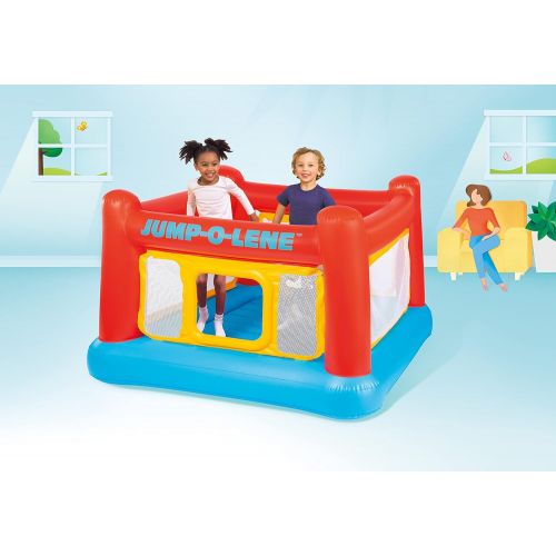 인텍스 Intex Inflatable Jump-O-Lene Playhouse Trampoline Bounce House for Kids Ages 3-6 Pool Red/Yellow, 68-1/2 L x 68-1/2 W x 44 H