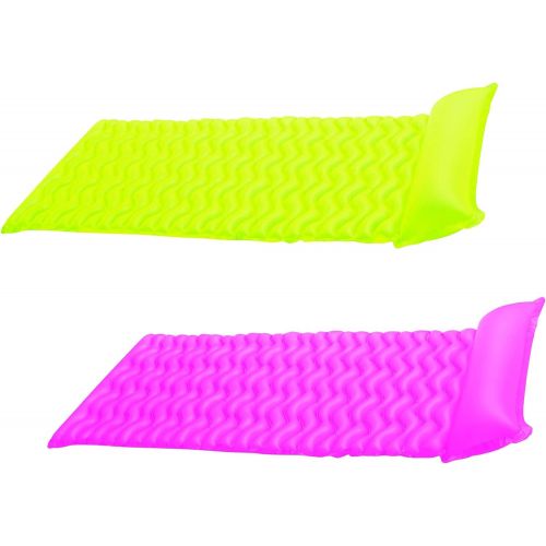 인텍스 Intex Tote N Float Wave Mat Inflatable Floating Swimming Pool Beach Lounger with Pillow Headrest (2 Pack)