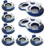 Intex River Run II Inflatable 2 Person Float (2 Pack) & 1 Rider Floats (6 Pack)