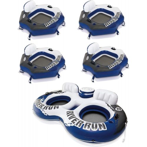 인텍스 Intex River Run Connect Inflatable Water Raft (4 Pack) + 2 Person Cooler Tube