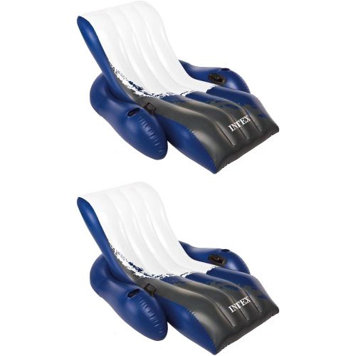 인텍스 Intex Inflatable Floating Comfortable Recliner Lounges with Cup Holders (2 Pack)