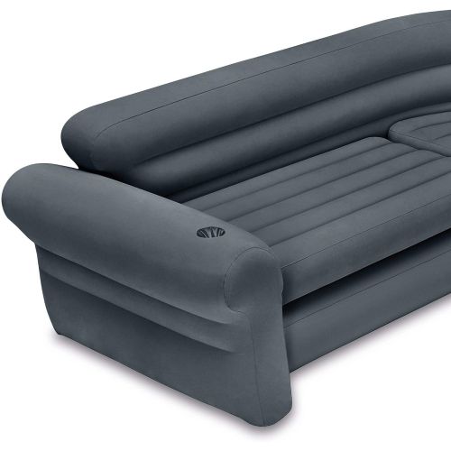 인텍스 Intex Inflatable Indoor Corner Couch Sectional Sofa w/Cupholders, Gray (2 Pack)