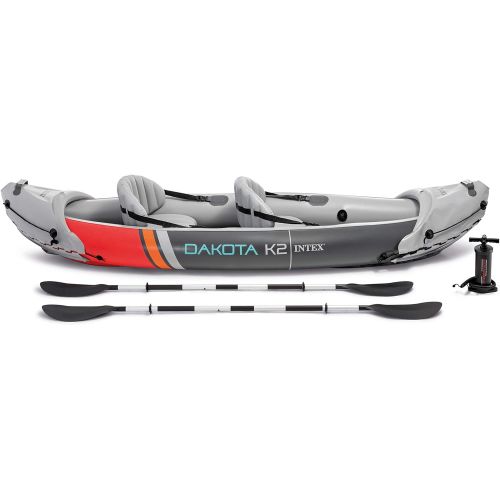 인텍스 Intex 68310VM Dakota K2 2-Person Heavy-Duty Vinyl Inflatable Kayak with 86-Inch Oars and Air Pump, Gray & Red