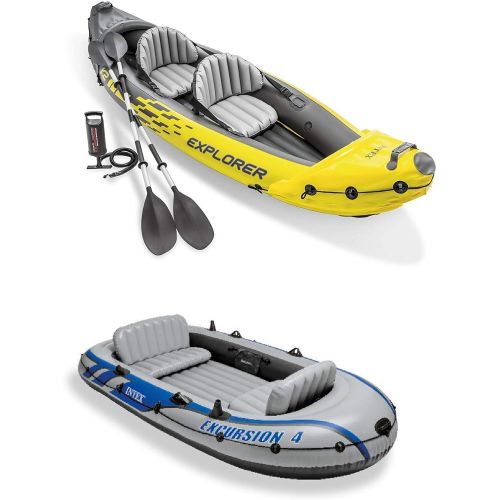 인텍스 Intex 2-Person Inflatable Kayak w/ Oars & Air Pump & 4 Person Boat w/ Oars &Pump