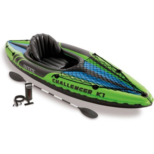 인텍스 Intex 1 Person Inflatable Kayak with a 86 Inch Oar and a 2 Person Inflatable Kayak with 84 Inch Oars and Hand Pump for Lakes and Mild Rivers