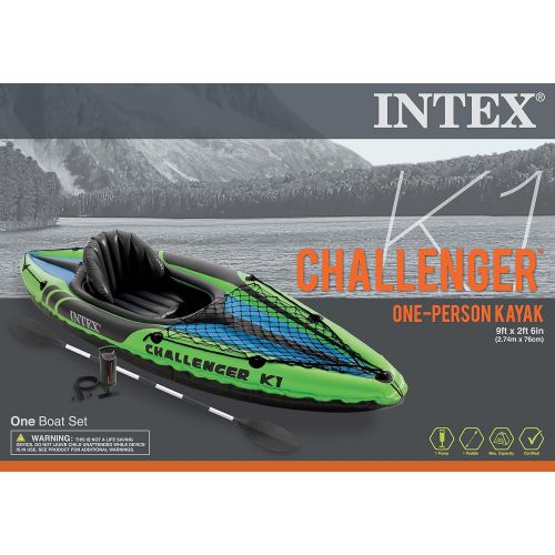 인텍스 Intex 1 Person Inflatable Kayak with a 86 Inch Oar and a 2 Person Inflatable Kayak with 84 Inch Oars and Hand Pump for Lakes and Mild Rivers