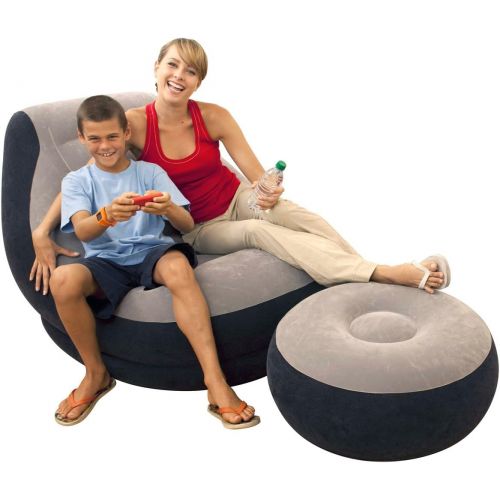 인텍스 Intex Inflatable Ultra Lounge Chair With Cup Holder & Ottoman Set, Gray (5 Pack)