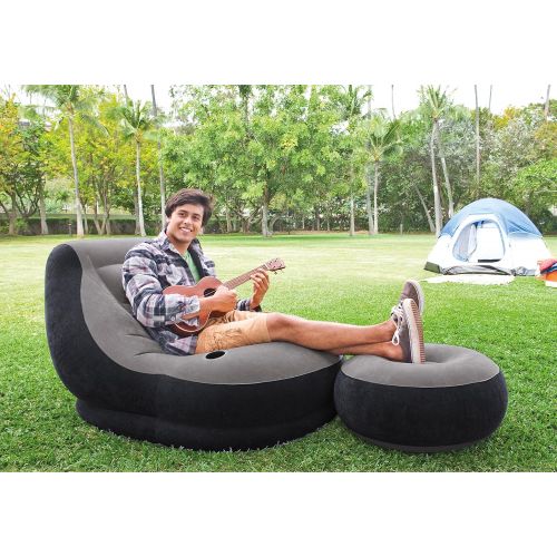 인텍스 Intex Inflatable Ultra Lounge Chair With Cup Holder & Ottoman Set, Gray (5 Pack)