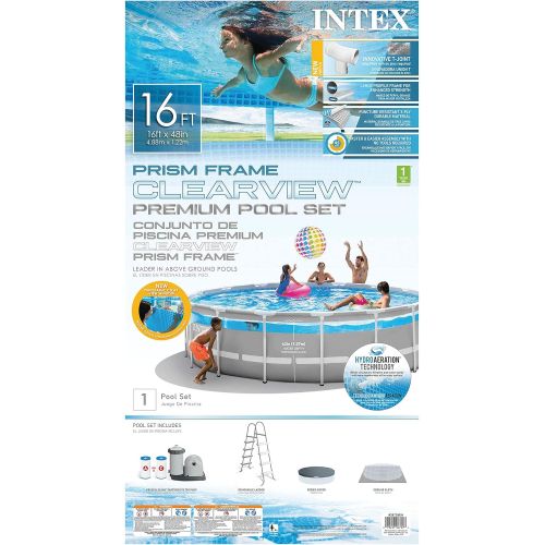인텍스 Intex 26729EH 16 Foot by 48 Inch Clearview Prism Frame Above Ground Swimming Pool with Filter Pump, Easy Set Up and fits up to 6 People