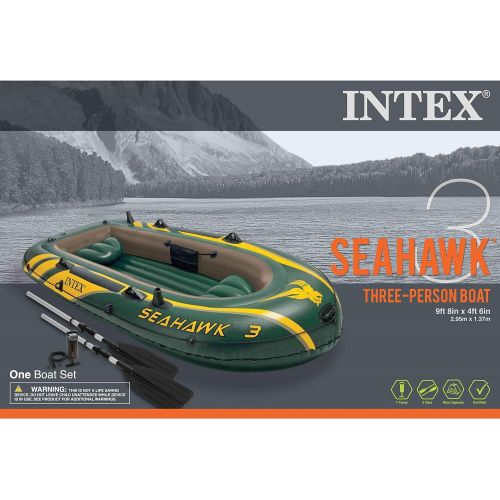 인텍스 Intex Seahawk 3 Person Inflatable Boat Set with Aluminum Oars & Pump (2 Pack)