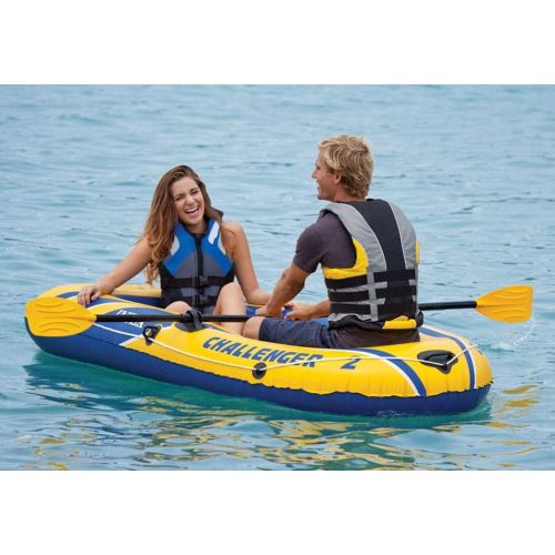 인텍스 Intex Challenger 2 Inflatable 2 Person Boat Raft Set w/Oars & Air Pump (2 Pack)