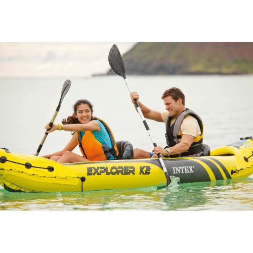 인텍스 Intex Explorer K2 Yellow 2 Person Inflatable Kayak with Aluminum Oars & Air Pump