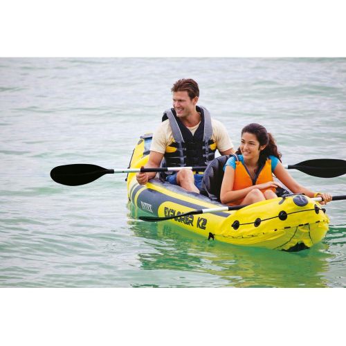 인텍스 Intex Explorer K2 Yellow 2 Person Inflatable Kayak with Aluminum Oars & Air Pump