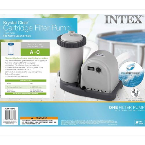 인텍스 Intex 28635EG Krystal Clear Cartridge Filter Pump for Above Ground Pools, 1500 GPH Pump Flow Rate, 110-120V with GFCI & HydroTools by Swimline Floating Mini Tablet Spa Chemical Dis