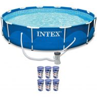 Intex 28211EH12ft x 30in Metal Frame Round Swimming Pool Set with 120V 530 GPH Cartridge Filter Pump and 6 29000E Type A Filters