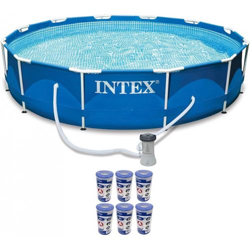 인텍스 Intex 28211EH12ft x 30in Metal Frame Round Swimming Pool Set with 120V 530 GPH Cartridge Filter Pump and 6 29000E Type A Filters