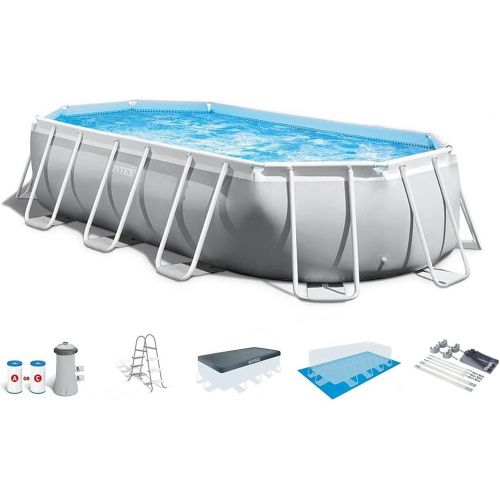 인텍스 Intex 26797EH 20ft x 10ft x 48in 5 Person Prism Frame Oval Swimming Pool Set with Ladder, Cover, Ground Cloth, Filter Pump, and Protective Canopy