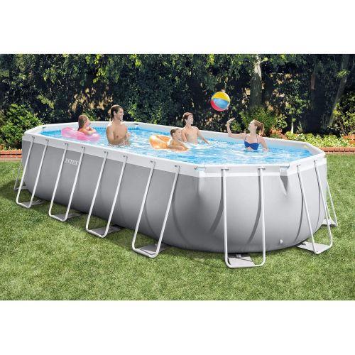 인텍스 Intex 26797EH 20ft x 10ft x 48in 5 Person Prism Frame Oval Swimming Pool Set with Ladder, Cover, Ground Cloth, Filter Pump, and Protective Canopy