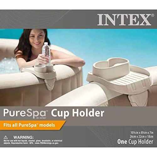 인텍스 Intex 28427E 85in PureSpa Inflatable Spa, 6-Person, Tan & PureSpa Cup Holder, 2 Standard Size Beverage Containers