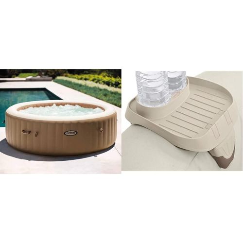 인텍스 Intex 28427E 85in PureSpa Inflatable Spa, 6-Person, Tan & PureSpa Cup Holder, 2 Standard Size Beverage Containers