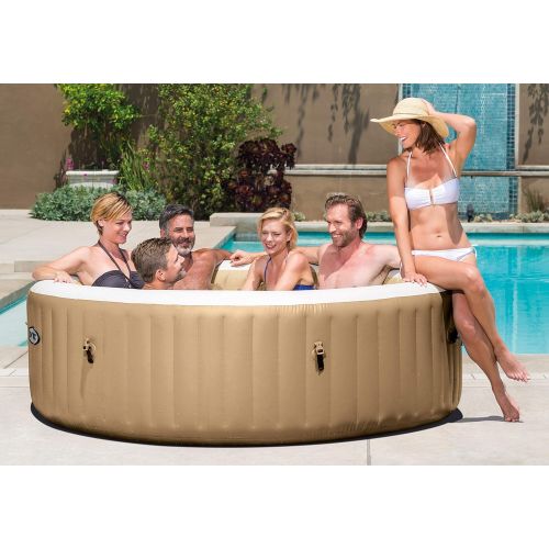 인텍스 Intex 28427E 85in PureSpa Inflatable Spa, 6-Person, Tan & PureSpa Headrest